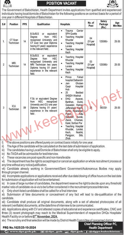 Balochistan Health Department Jobs 2024. Apply Now